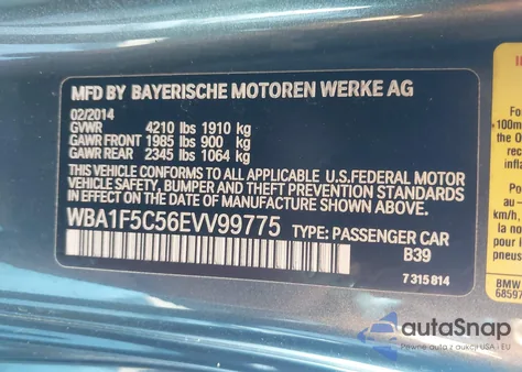 2014 BMW 228I z USA, uszkodzony, nr VIN WBA1F5C56EVV99775